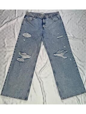 Zara Light Blue Distressed Wide Leg Jeans Size 14 women